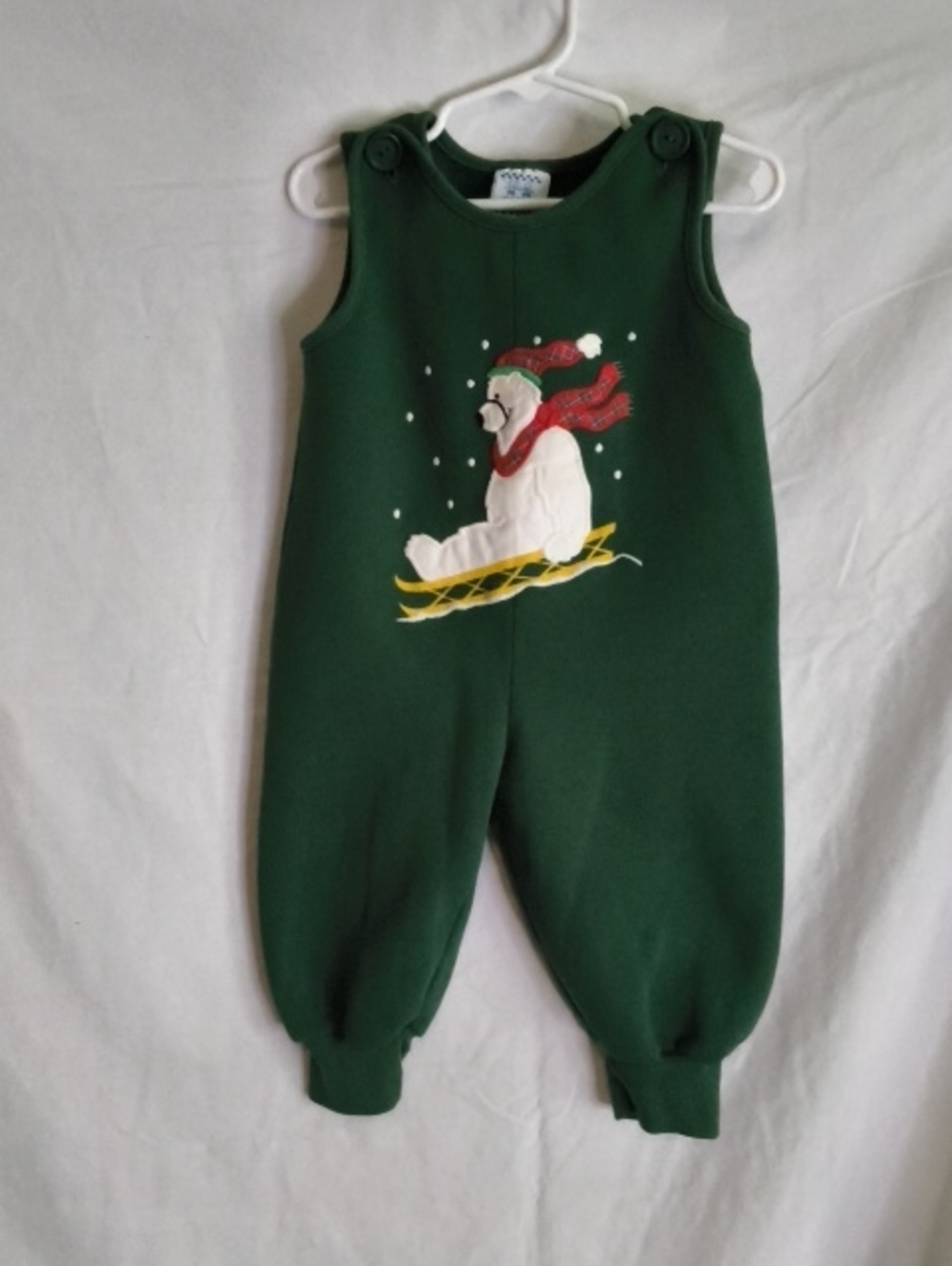 Kelly's Kids Green Baby Holiday Romper with Polar Bear Sled Applique 18 Months